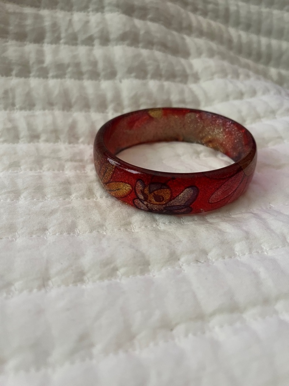 Red Floral Resin Bangle Bracelet - Women Jewelry